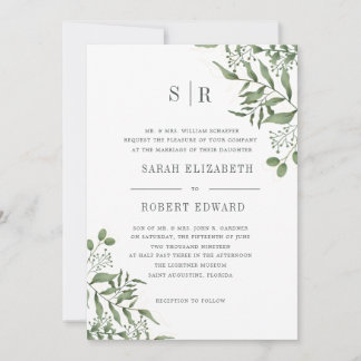 Succulent Eucalyptus Leaves Rehearsal Dinner Invitation