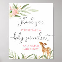 Succulent favours sign pink gold deer baby shower