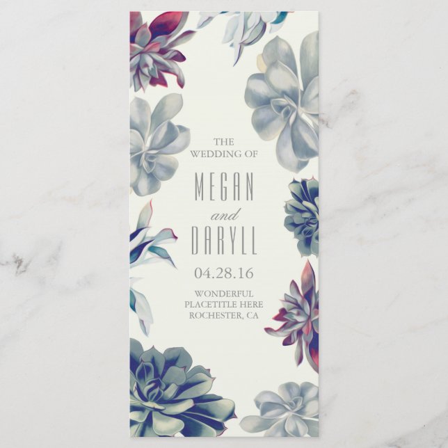 Succulent Floral Garden Wedding Programs Programme (Front)
