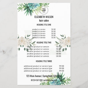 Succulent & Floral Hair Salon Price List Flyer –