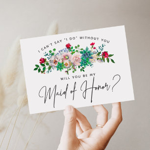 Succulent Floral Maid of Honour Card