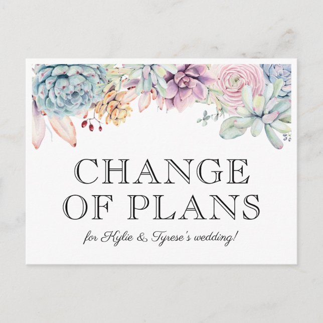 Succulent Floral New Wedding Date Announcement Postcard (Front)