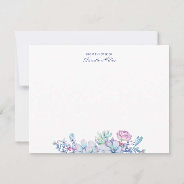 Succulent Floral Personalised Stationery Note card (Front)