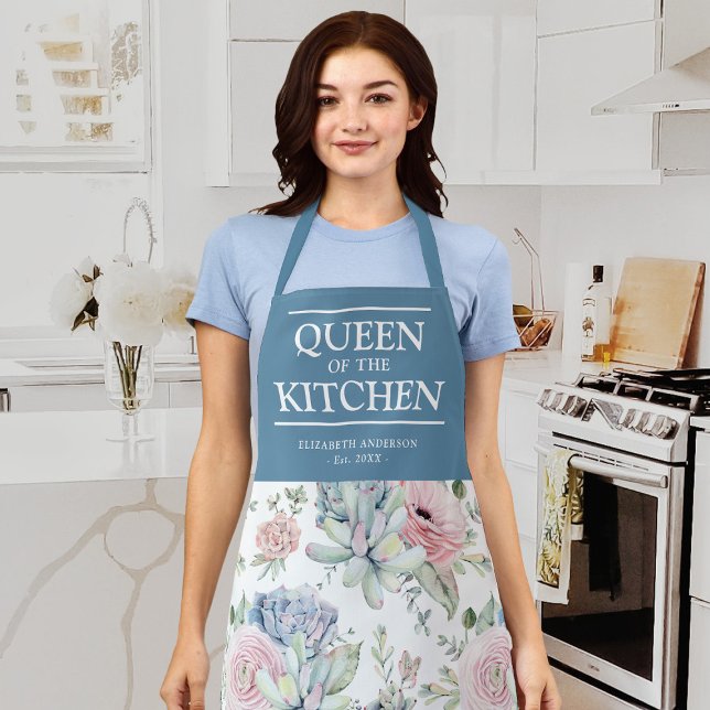 Succulent Floral Queen of the Kitchen Name Apron (Creator Uploaded)