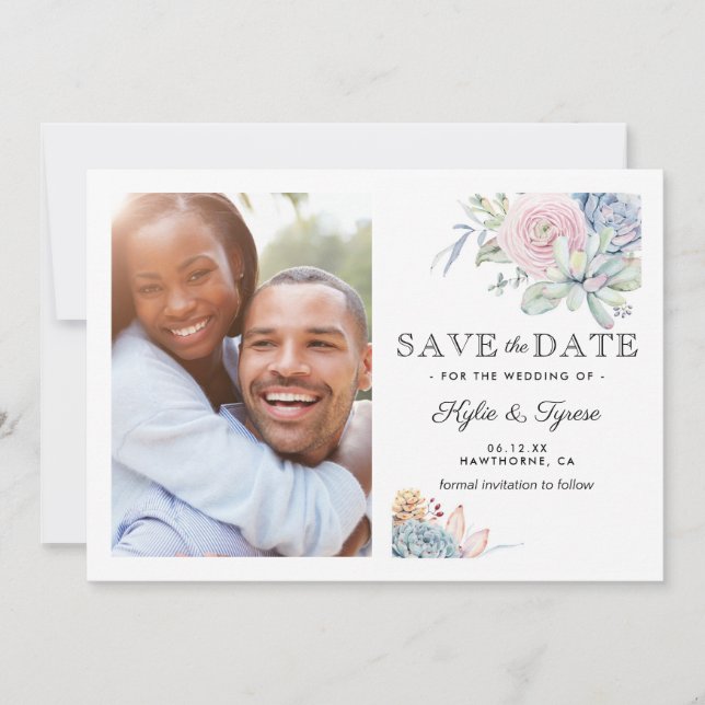 Succulent Floral Save the Date Photo (Front)