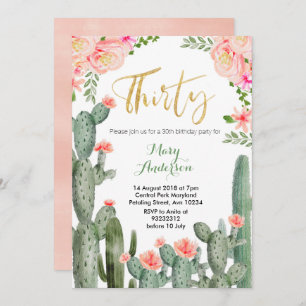 Succulent Floral Thirty 30th Birthday Invitation