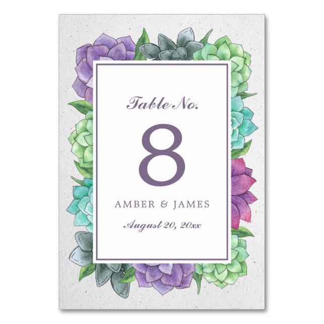 Succulent Florals Table Number Card | Lavender (Front)