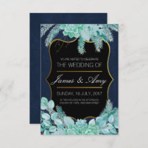 Succulent Flower - Green Blue - Wedding Invitation