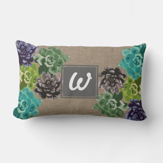 Succulent Flowers Burlap - Personalised Lumbar Cushion (Front)