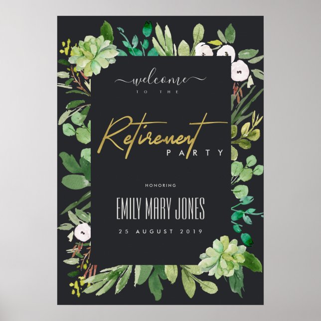 SUCCULENT FOLIAGE WATERCOLOR RETIREMENT WELCOME POSTER (Front)