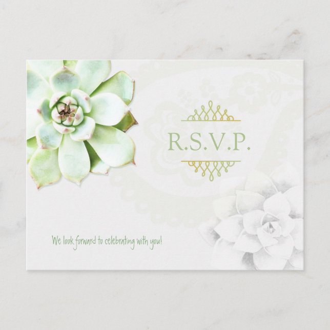 Succulent Garden Cactus Wedding RSVP Invitation Postcard (Front)