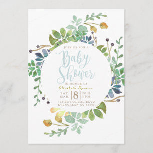Succulent Garden Circle Watercolor Baby Shower Invitation