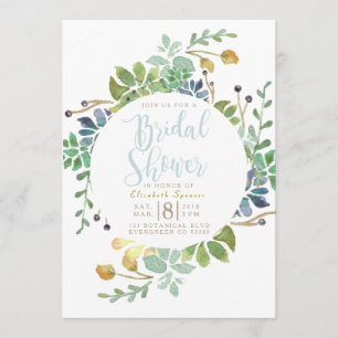 Succulent Garden Circle   Watercolor Bridal Shower Invitation