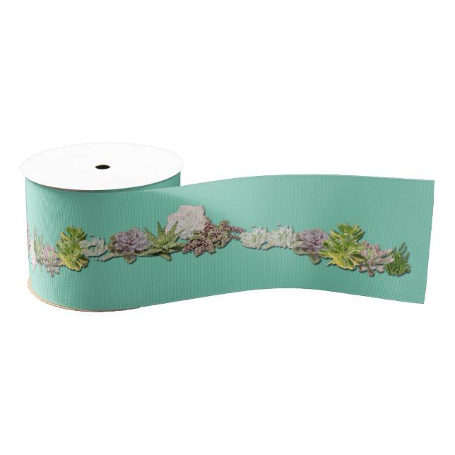 Succulent garden design grosgrain ribbon (Spool)
