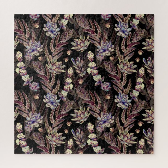 Succulent Garden: Fashionable Floral Pattern Jigsaw Puzzle (Vertical)