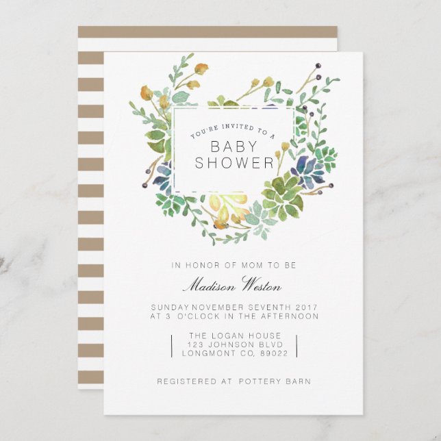 Succulent Garden | Floral Watercolor Baby Shower Invitation (Front/Back)