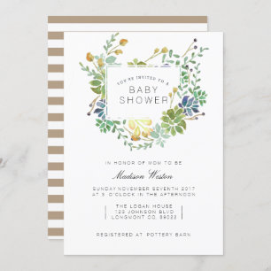Succulent Garden Floral Watercolor Baby Shower Invitation