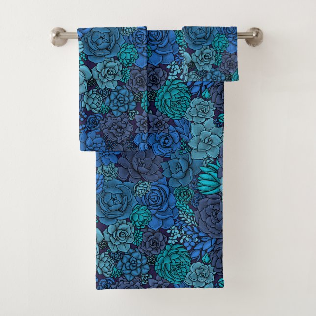 Succulent garden in blue bath towel set (Insitu)