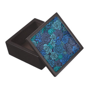 Succulent garden in blue gift box