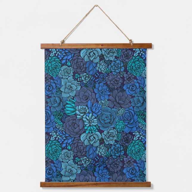 Succulent garden in blue hanging tapestry (Front)
