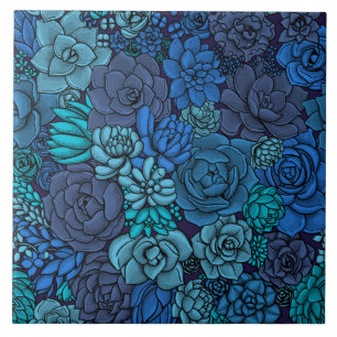 Succulent garden in blue tile