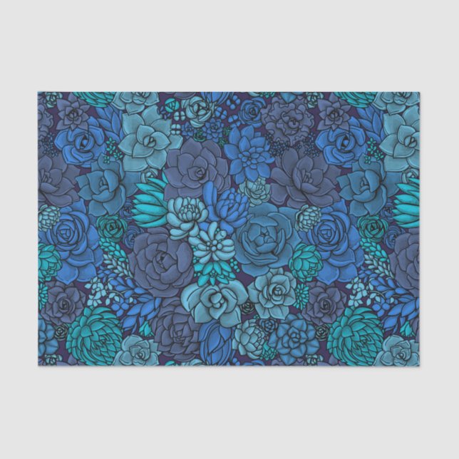 Succulent garden in blue tissue paper (Front)