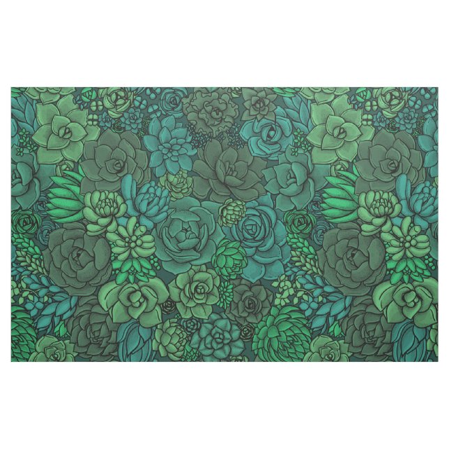 Succulent garden in green fabric (Fat Quarter)