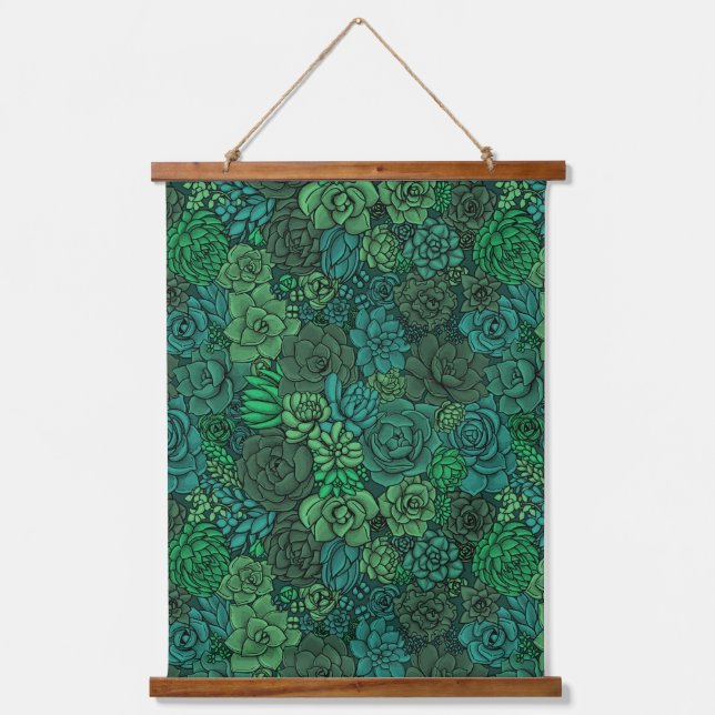 Succulent garden in green hanging tapestry (Front)