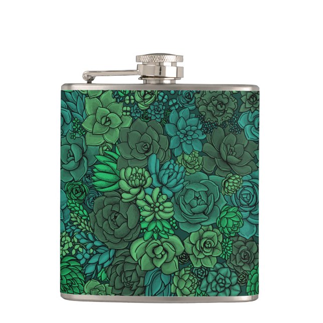 Succulent garden in green hip flask (Front)