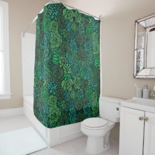 Succulent garden in green shower curtain