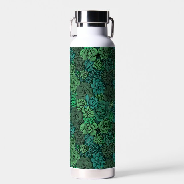 Succulent garden in green water bottle (Front)