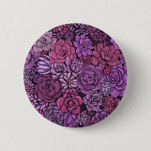 Succulent garden in pink and violet 6 cm round badge