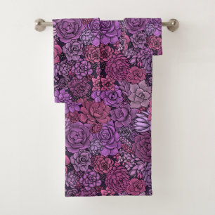Succulent garden in pink and violet bath towel set