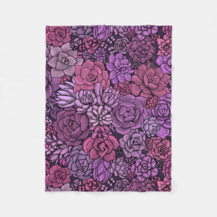 Succulent garden in pink and violet fleece blanket