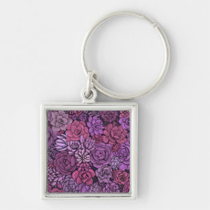 Succulent garden in pink and violet key ring