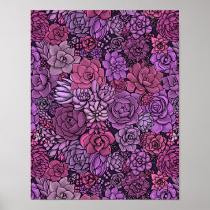 Succulent garden in pink and violet poster