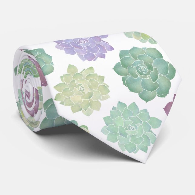 Succulent Garden Pattern Tie (Rolled)
