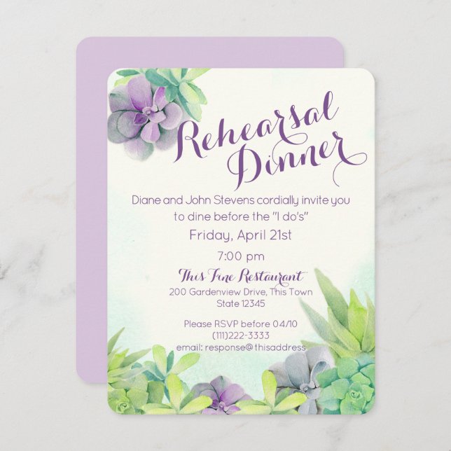 Succulent Garden Rehearsal Dinner Invitation (Front/Back)