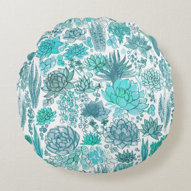 Succulent garden round cushion (Front)