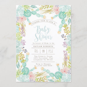 Succulent Garden Watercolor Baby Shower Invite