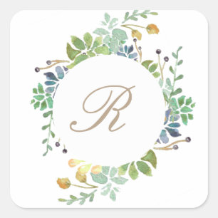 Succulent Garden   Watercolor Initial Square Sticker