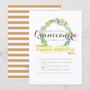 Succulent Garden Watercolor Quinceanera Invite