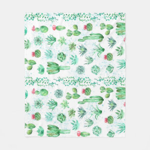 Succulent Garden: Watercolor Seamless Background. Fleece Blanket