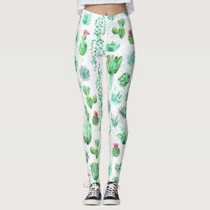 Succulent Garden: Watercolor Seamless Background. Leggings