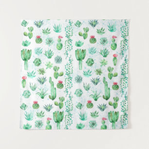 Succulent Garden: Watercolor Seamless Background. Tapestry