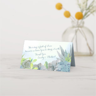 Succulent Garden Watercolor Steel Blue Place Card