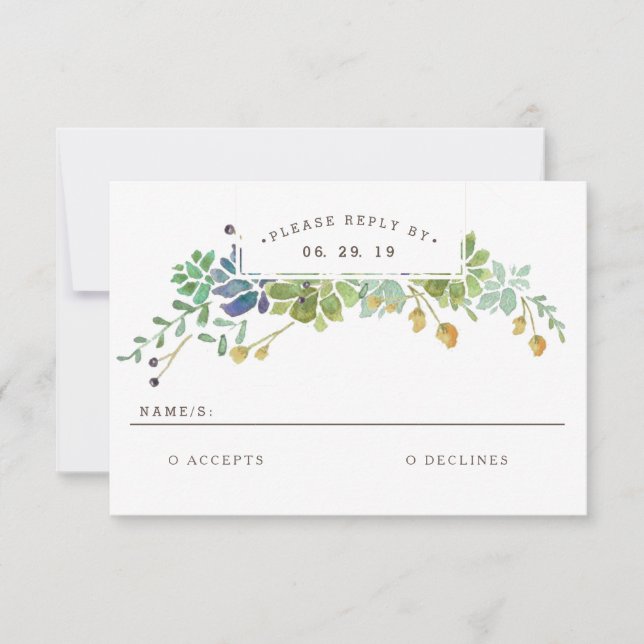 Succulent Garden | Watercolor Wedding RSVP Card (Front)