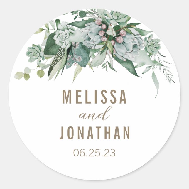 Succulent Garden Wedding Custom Sticker (Front)