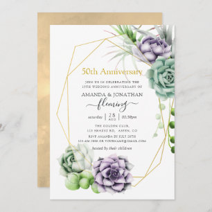 Succulent Geometric 50th Wedding Anniversary Invitation