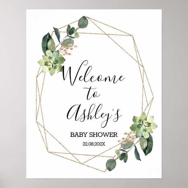Succulent Geometric Baby Shower Welcome Sign (Front)